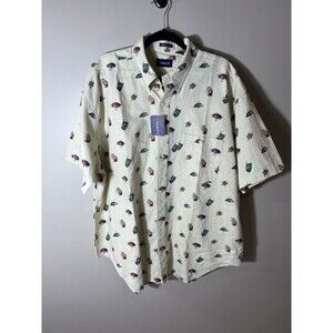Vintage Gant Fly Fishing Print Linen Blend Button Up Shirt Men XL New